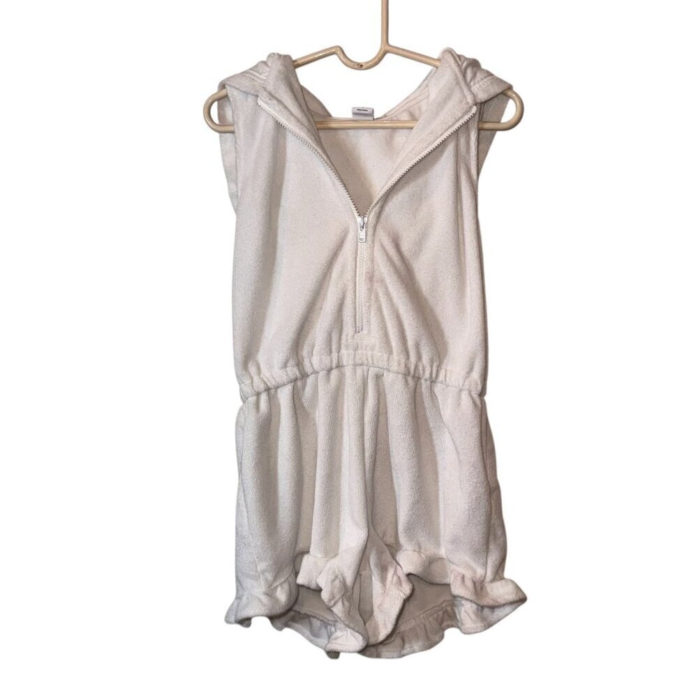 Janie & Jack Girls Terry Cloth Hooded Swim Romper 7 White Sleeveless Elastic